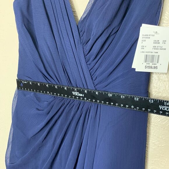 Davids Bridal faux wrap pleated chiffon maxi v neck dress marine navy - Picture 13 of 14